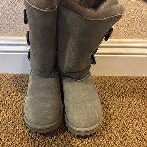 UGG Gray Suede Boots with Button Accents